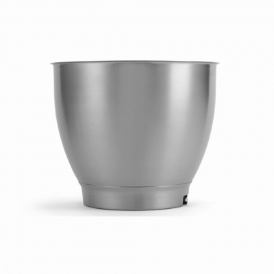 Tigela de mistura em aço inoxidável prateada sobre fundo branco