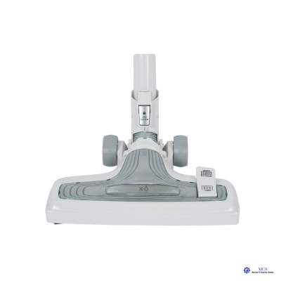 Cabeça de aspirador de pó branca com detalhes cinza e rodas laterais