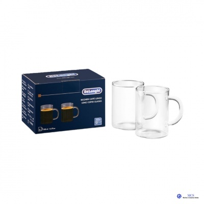 Conjunto de duas canecas de vidro para café com caixa azul da marca DeLonghi