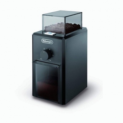 Moinho de café preto DeLonghi com reservatório transparente