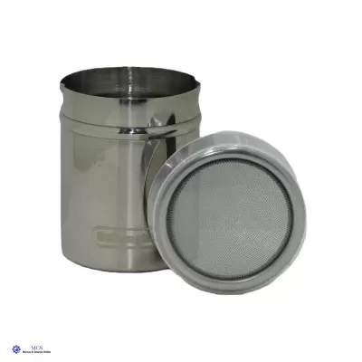 Recipiente cilíndrico de aço inoxidável com tampa de malha fina