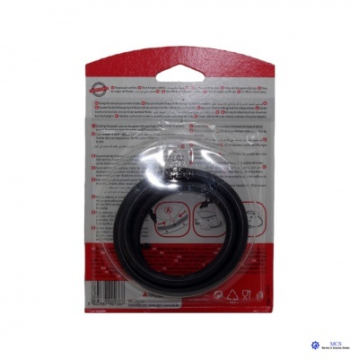 Anel de borracha preto em embalagem de cartão com instruções e ilustrações