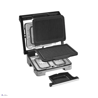 Sanduicheira elétrica com placas ranhuradas e bandeja removível