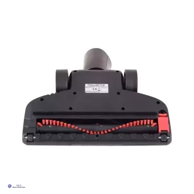 Cabeça de aspirador de pó preta com escova vermelha isolada em fundo branco