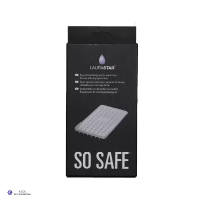 Embalagem preta Laurastar So Safe com imagem de almofada branca e texto