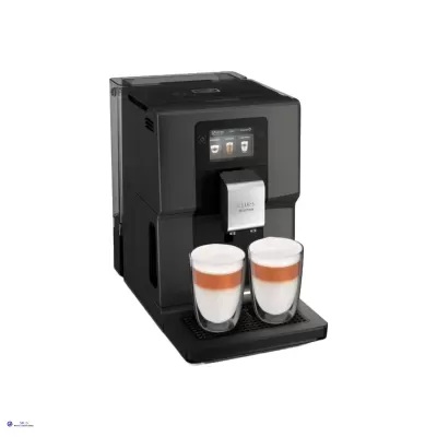 Máquina de café automática preta Saeco com duas chávenas de café