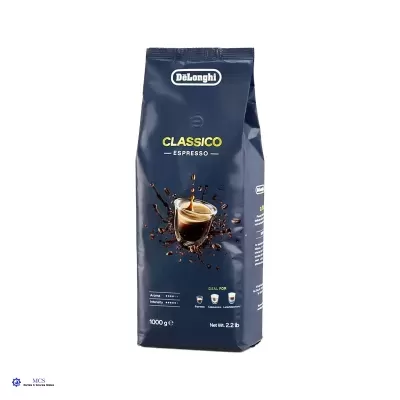 Pacote azul escuro de café DeLonghi Classico Espresso 1000 g com imagem de um café espresso
