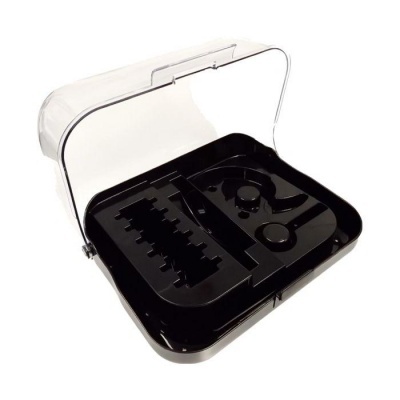 Estojo plástico transparente com divisórias internas pretas para organização