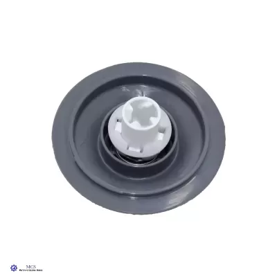 Flange ou suporte redondo cinza escuro com componente branco central