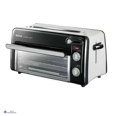 Forno elétrico Tefal preto e cinza com porta de vidro e controlo frontal