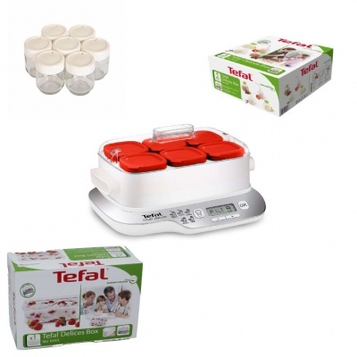 Máquina para iogurte elétrica Tefal com copos de vidro e tampas vermelhas