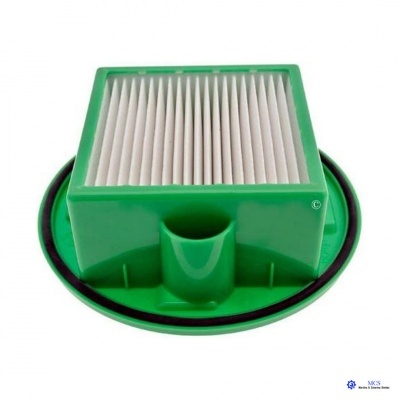 Filtro de ar quadrado verde com material branco e base circular