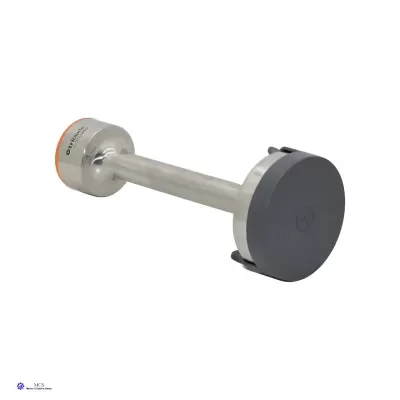 Barra metálica prateada com extremidades preta e laranja, texto GPM-100