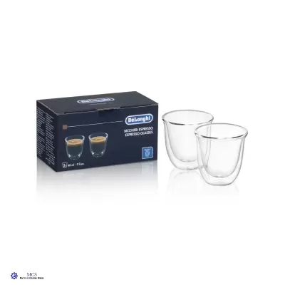 Conjunto de dois copos duplos transparentes para espresso DeLonghi com caixa preta