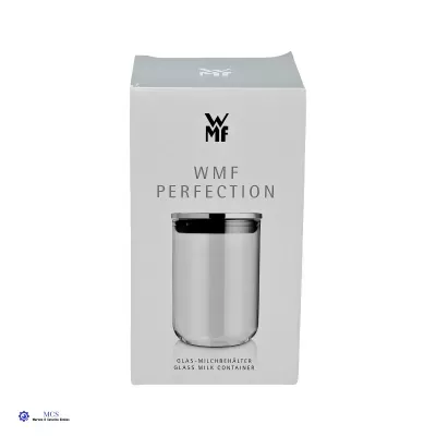 Caixa branca com recipiente de vidro e tampa preta WMF Perfection