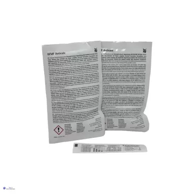 Embalagens brancas com textos informativos WMF Anticalc