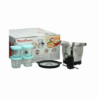 Conjunto Moulinex com jarros plásticos azuis, cuba inox e acessório preto