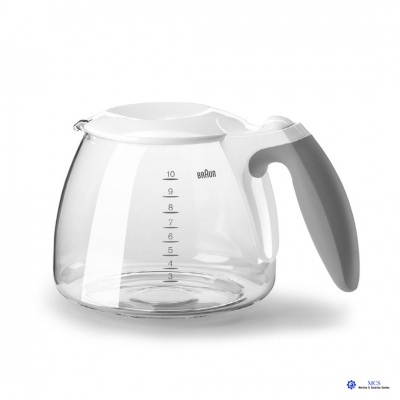 Jarro de cafeteira Braum transparente com pega branca e escala numérica