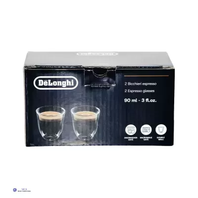 caixa preta contendo 2 copos para espresso DeLonghi com capacidade de 90 ml