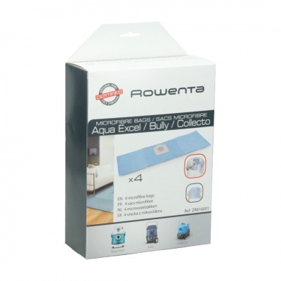 Embalagem branca e cinza para sacos de microfibra Rowenta Aqua Excel, Bully, Collecto