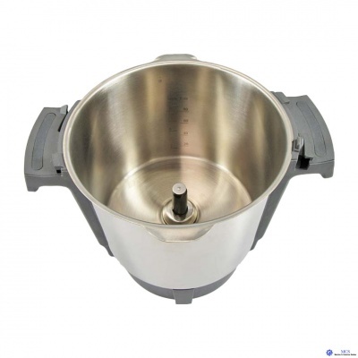 Recipiente de aço inoxidável com alças cinzentas e mecanismo central