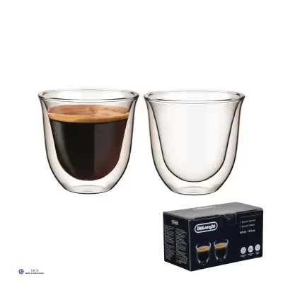 Conjunto de dois copos de vidro duplos e caixa Delonghi