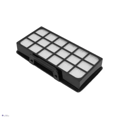 Filtro de ar retangular preto com elementos filtrantes brancos