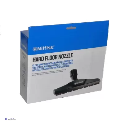 Embalagem azul e branca do bocal para aspiração Nilfisk Hard Floor Nozzle com imagem do produto preto