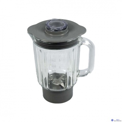 Jarra de liquidificador transparente com tampa e base cinza escuro