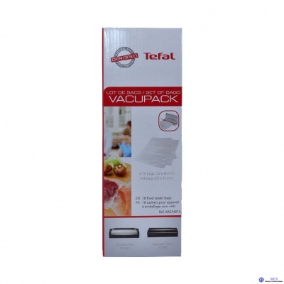 Embalagem de sacos de vácuo Tefal VACUPACK branco e vermelho.