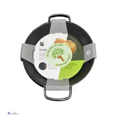 Tigela de inox preta com pegas e embalagem sustentável