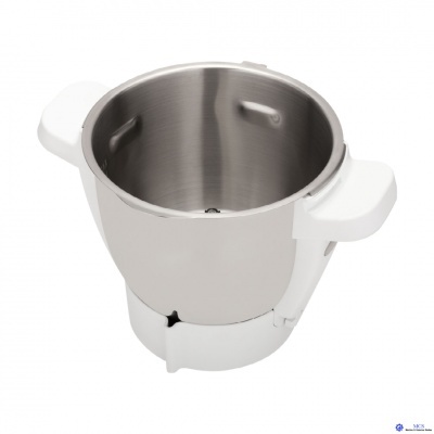 Tacho de aço inoxidável com pegas brancas e base branca