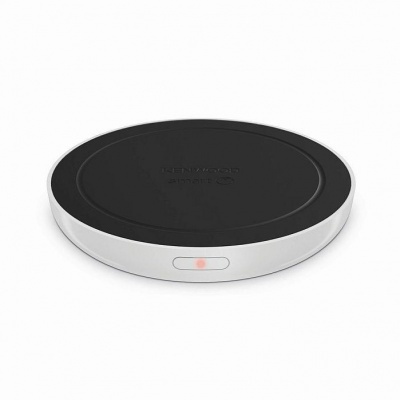 Carregador sem fios redondo preto e branco com luz vermelha e texto Newmowa Wireless Charger