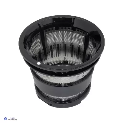 Cesto de filtro cilíndrico em plástico preto com malha metálica