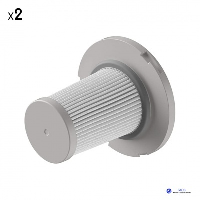 Filtro de aspirador cinza e branco em fundo branco com indicação x2