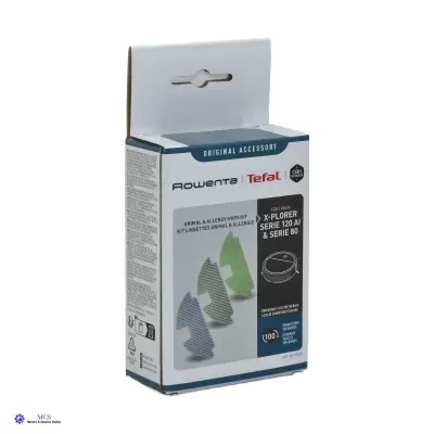 Embalagem de kit de lâminas para aspirador Rowenta e Tefal com três lâminas coloridas cinza, verde e azul
