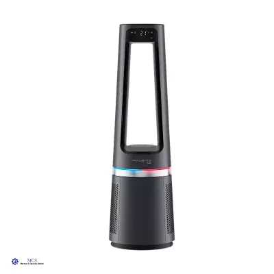 Ventoinha de torre preta da Rowenta com painel digital e luzes LED