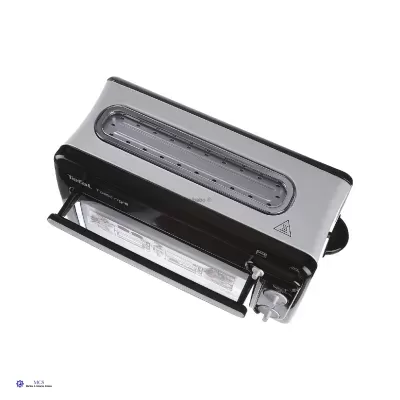 Máquina de fazer torradas Tefal inox e preta com visor e botão