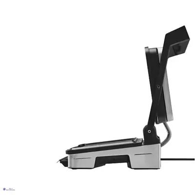 Balança digital de cozinha preta e cinza com visor digital