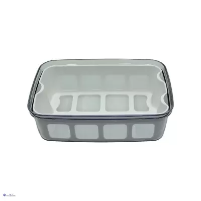 Caixa organizadora de plástico cinza com tampa transparente