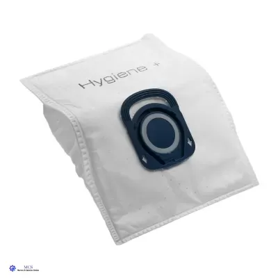 Saco branco para aspirador com texto 'Hygiene +' e abertura de plástico azul.