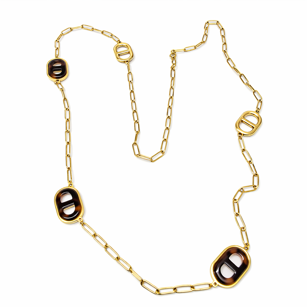 Colar dourado com pendentes de resina estilo tartaruga