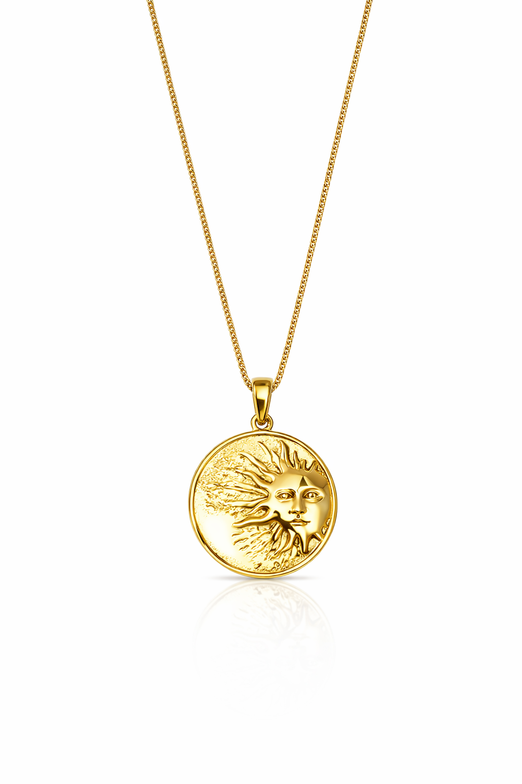 Colar dourado com pendente redondo de sol estilizado