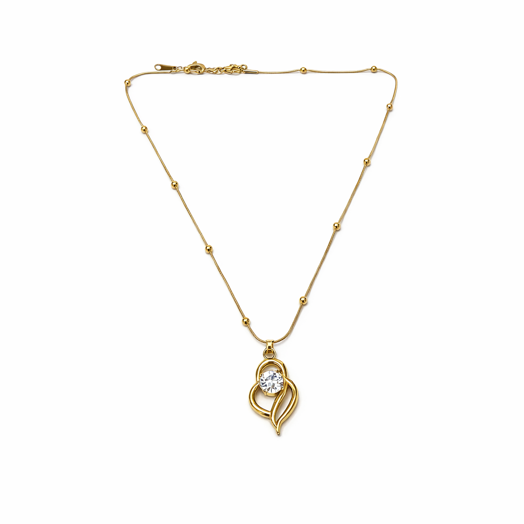 Colar dourado com pingente abstrato e cristal central