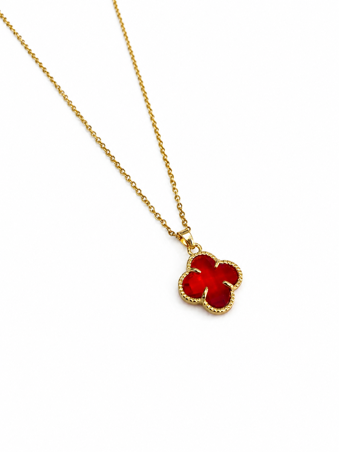 Colar dourado com pendente flor vermelho e dourado
