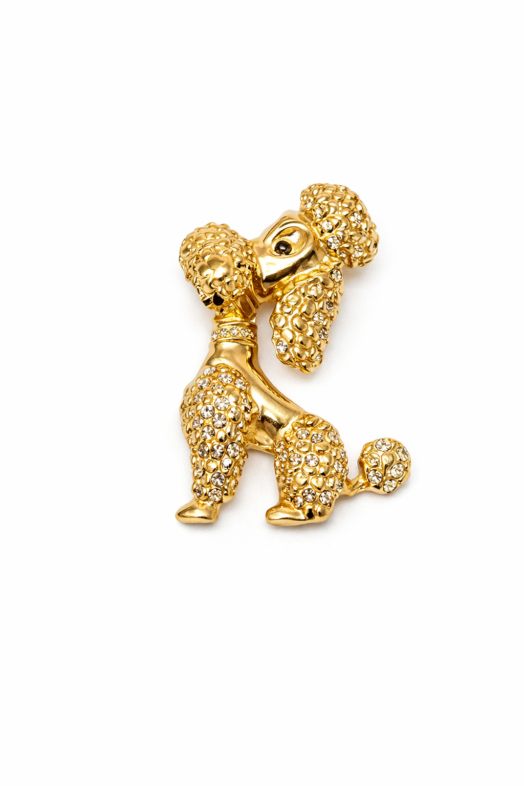 Broche dourado de cão poodle com strass