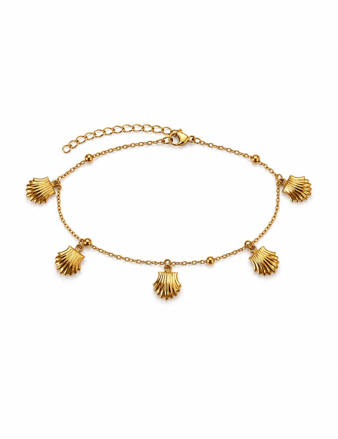 Pulseira dourada com pendentes de concha