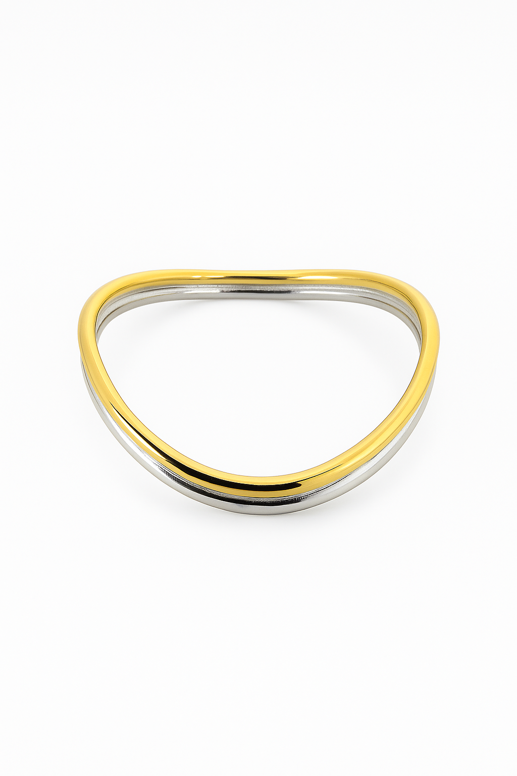 Pulseira triangular bicolor dourada e prateada com acabamento polido