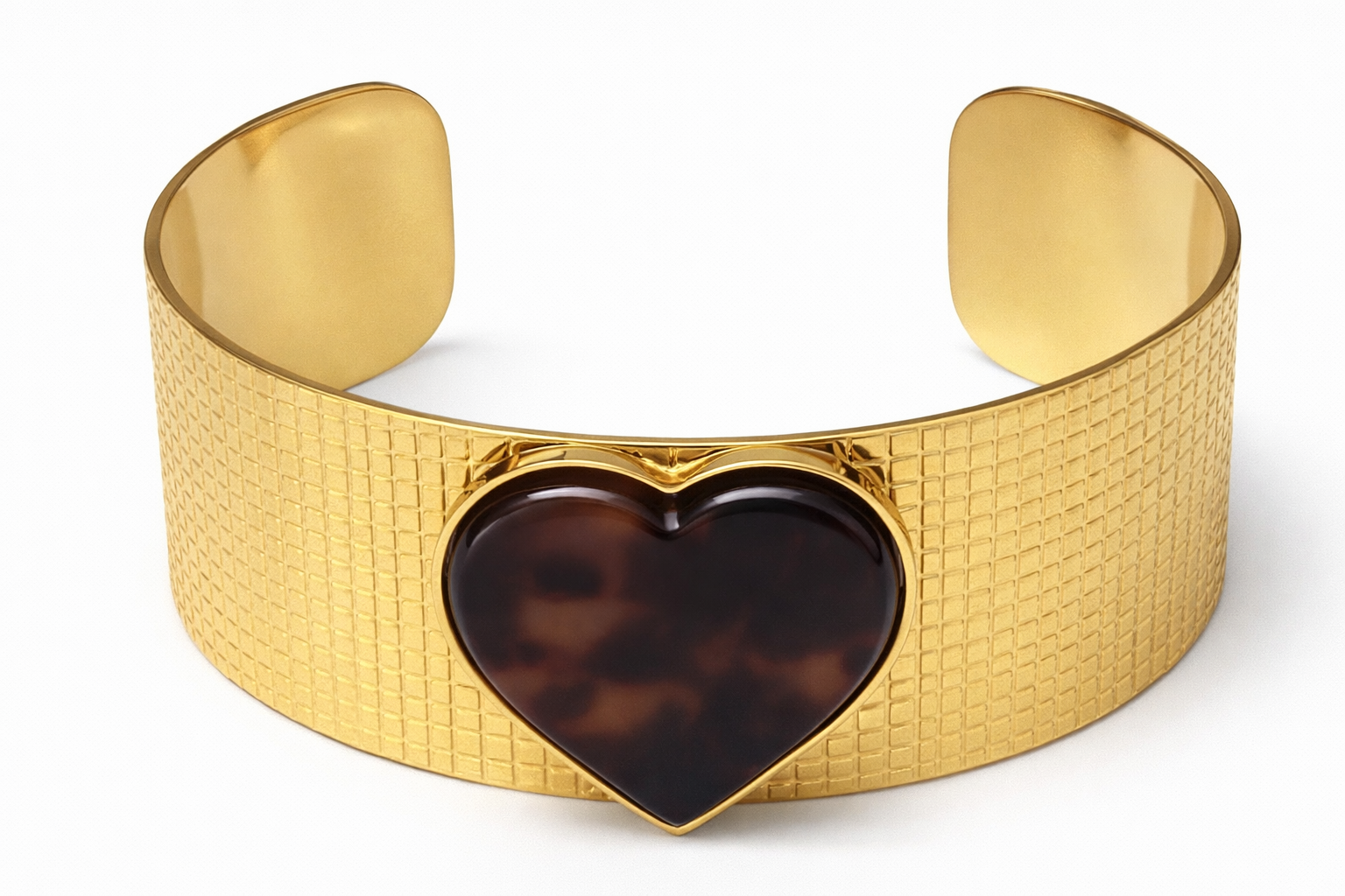 Pulseira dourada com coração castanho marmoreado