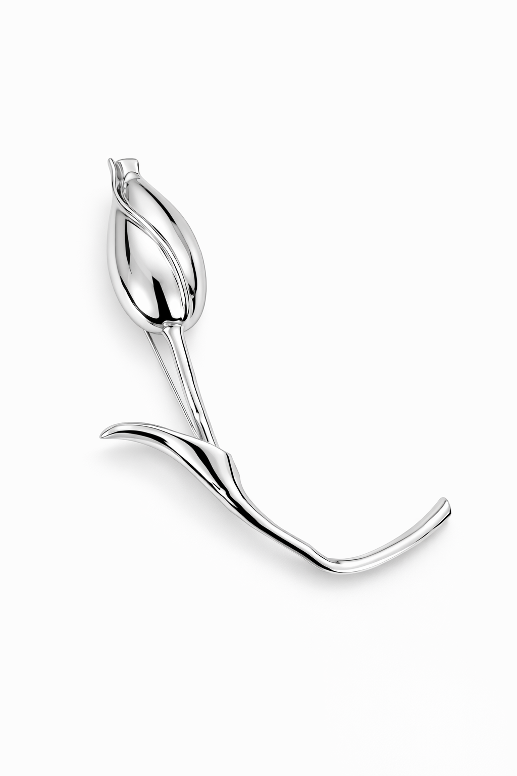 Broche prateado em forma de tulipa